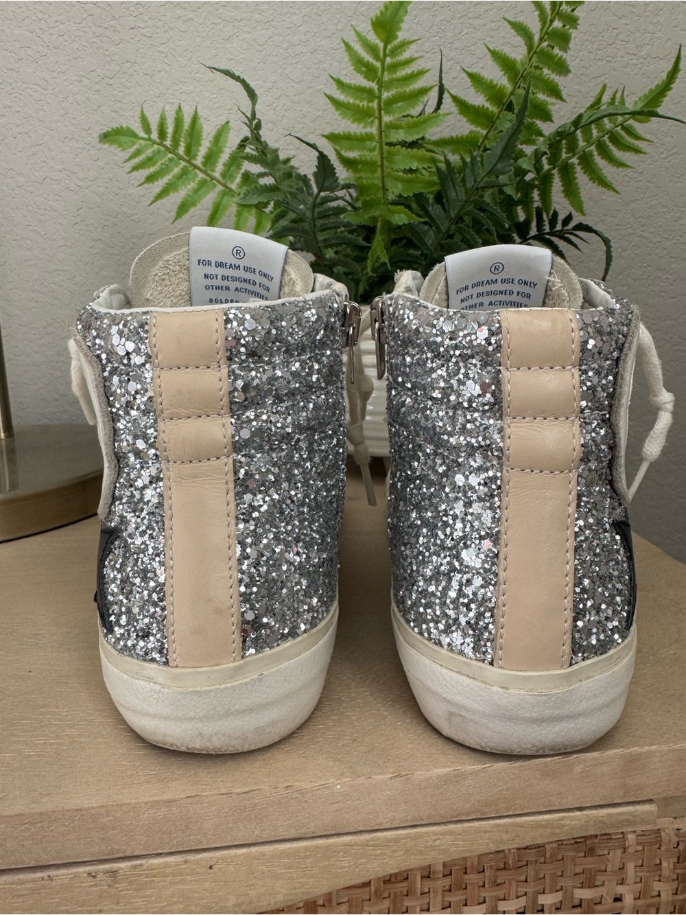 EUC Golden Goose Slide High-Top Sneakers with Silver Glitter Accents Black Star - Picture 9 of 13